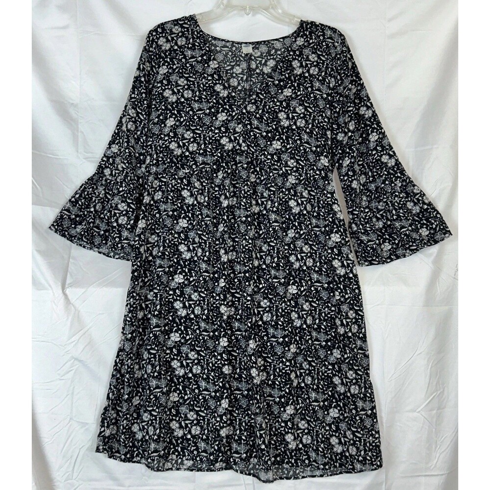 Old Navy Empire Waist  V-Neck Dress With Bell Sleeves Black and White Floral M